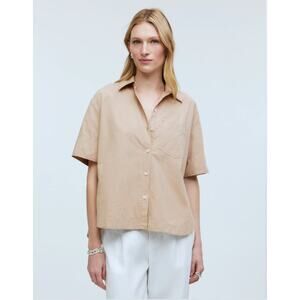 Madewell Boxy Oversized Short Sleeve Button Up Shirt Womens Size XS Tan Cotton